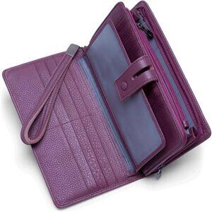 Fat Rfid Leather Wristlet Wallet Organizer Large Checkbook Holder Zipper Pocket